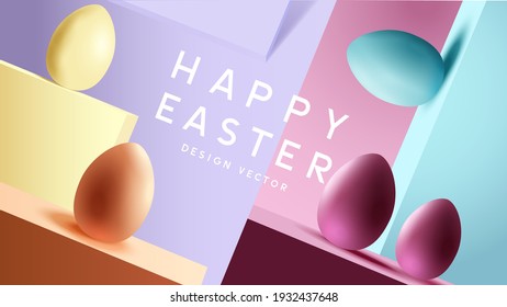 Diseño de diseño de huevos de pascua de color pastel con espacio de copia, ilustración vectorial de fondo de vacaciones.