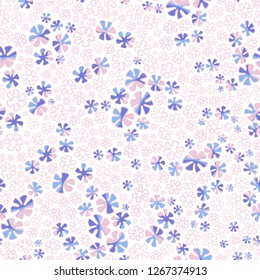 Pastel coloured seamless floral vector pattern. Flowers and leaves on white background.  Abstract outlined floral pattern.