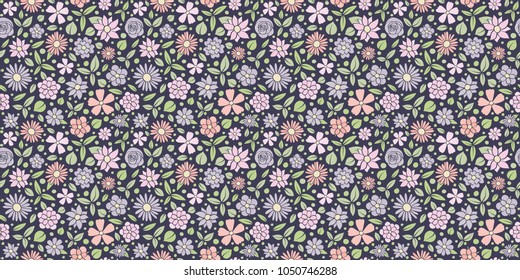 Pastel coloured texture with cute flowers - seamless background. Vector.
