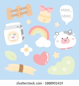 Pastel concept.Cute cartoon on blue background.Animal character design.Sticker.Isolated.Vector.Illustration.