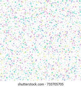 Pastel confetti background with donuts. Rainbow colors confetti. Surface with colored particles. Ideal for website backgrounds, flyers, brochures, banners, badges, posters etc