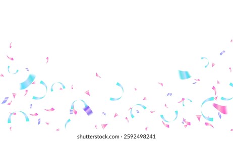 Pastel confetti paper ribbons elements isolated for birthday party decoration, frame card. foil