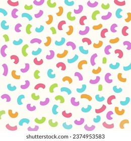 Pastel Confetti Sprinkles Nahtloses Muster. Ein lustiges und festliches nahtloses Muster mit pastellfarbenen Konfetti und Sprinklen auf weißem Hintergrund. 