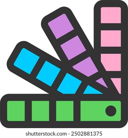 Pastel cool colors palette swatchbook flat icon in green, blue, lilac and pink. Graphic resource for painting, creative arts, coloring and visual design. Editable EPS vector.