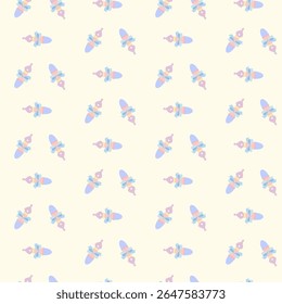 Pastel coquette seamless pattern with fountain pen bows on cream background for cute stationery and planner supplies