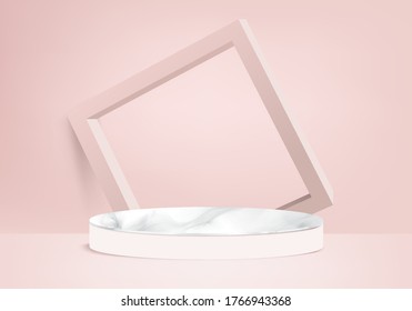pastel cosmetic background podium, 3d vector render abstract pink color geometric shape modern minimalist mockup podium display, showcase. Scene to show cosmetic product, Showcase. 3d vector render.