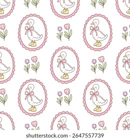 Pastel cottagecore spring goose seamless pattern Printable fabric Digital paper