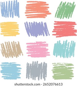 Pastel Crayon Scribble Brush Strokes Coleção para decoração de viveiro, Clipart, e modelos de artesanato isolados no fundo branco