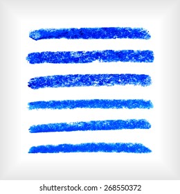 Pastel crayons strokes set. Collection of bright blue chalk strokes. EPS10 vector elements isolated on white.