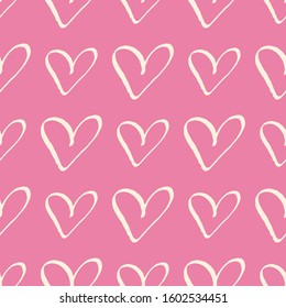 Pastel cream hearts on pink trendy seamless pattern romantic valentine colorful background. Design for wrapping paper, wallpaper, fabric print, backdrop. Vector illustration.