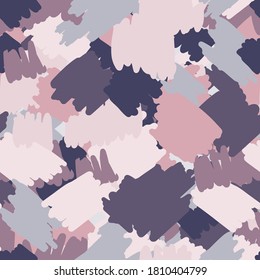 Pastel creative abstract figures seamless pattern. Simple spots in purple, pink and violet pastel colors. Great for wallpaper, textile, wrapping paper, fabric print. Vector illustration.