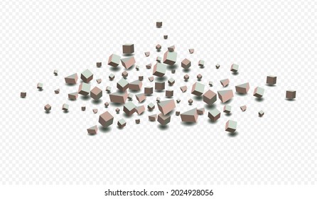 Pastel Cube Vector Transparent Background. Style Box Brochure. Pink and Gray Polygon Graphic Cover. Structure Rhombus Paper.