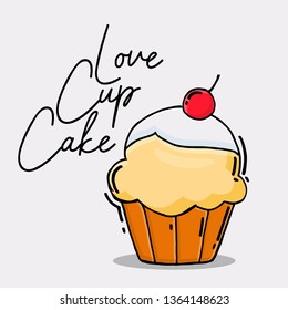 Pastel cup cake cartoon illustration