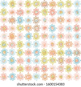 Pastel cut out style daisy floral vector texture. Feminine geometric seamless stylised flower pattern. Hand drawn variegated daisies check background. Textured spring color allover print swatch