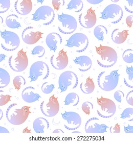 Pastel cute cats seamless pattern