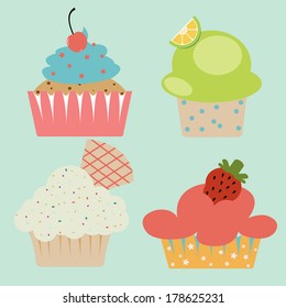 Pastel cute cupcake icon set