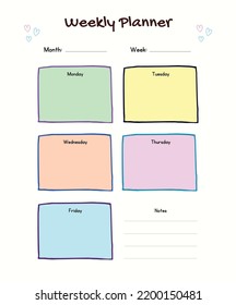 Pastel Cute Doodle Weekly Planner illustration vector.