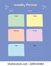 Vector de ilustración de Planner Semanal de Doodle Pastel Cute.
