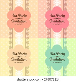 pastel cute flower and lace polka dot invitation cards set