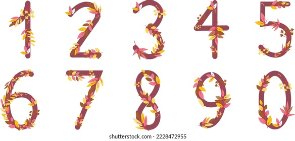 Pastel cute flower on decoration on number for decorating or printing