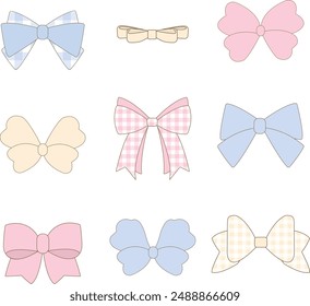 Pastel Cute Gingham Bow Ribbon Flat Set