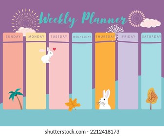 pastel cute planner with rabbit.Can use for printable,scrapbook,diary