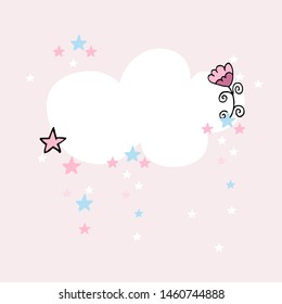 Pastel cute poster template with clouds. Nursery decor or card.