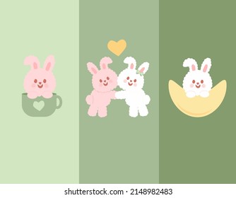 Pastel Cute Rabbit On Pastel Green Stock Vector (Royalty Free ...