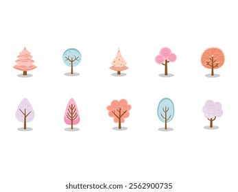 Pastel Cute Tree Element Set