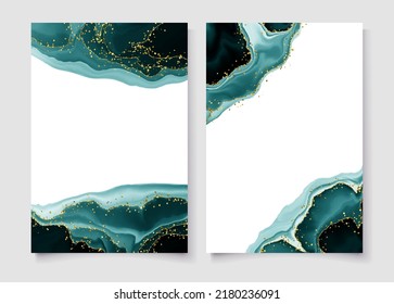 Pastel cyan mint liquid marble watercolor background with white lines and brush stains. Teal turquoise marbled alcohol ink drawing effect. Vector illustration backdrop, watercolour wedding invitation