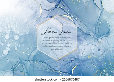 Pastel cyan mint liquid marble watercolor background with gold lines and brush stains. Teal turquoise marbled alcohol ink drawing effect. Vector illustration backdrop, watercolour wedding invitation.