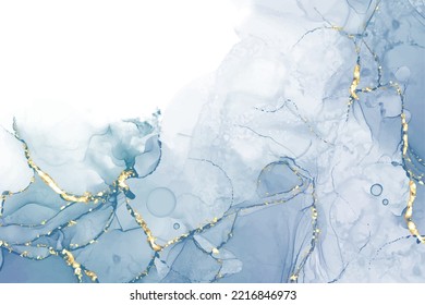 Pastel cyan mint liquid marble watercolor background with gold lines and brush stains. Teal turquoise marbled alcohol ink drawing effect. Vector illustration backdrop, watercolour wedding invitation.