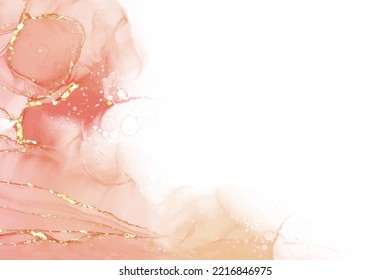 Acuarela de mármol líquido de la menta cyan pastel con fondo de color dorado y manchas de pincel. Efecto de dibujo de la tinta de alcohol de color turquesa. Fondo de ilustración vectorial, invitación a la boda acuarela.