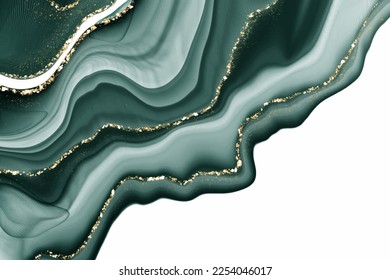 Pastel cyan mint liquid marble watercolor background with gold lines and brush stains. Teal turquoise marbled alcohol ink drawing effect. Vector illustration backdrop, watercolour wedding invitation.