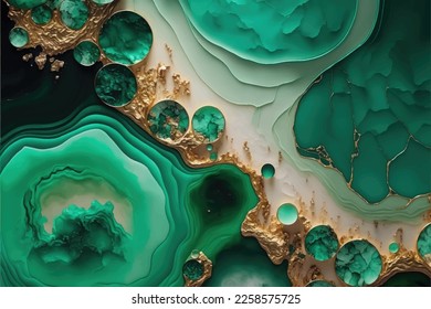 Acuarela de mármol líquido de la menta cyan pastel con fondo de color dorado y manchas de pincel. Efecto de dibujo de la tinta de alcohol de color turquesa. Fondo de ilustración vectorial, invitación a la boda acuarela.