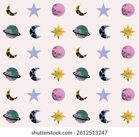 pastel dark moon sun stars background wallpaper seamless pattern vector astrological astrology design