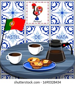 Pastel de nata and coffee. Vector design. Portugal traditional pastry. Scalable design. Eps 10