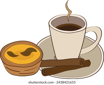 Pastel de nata with coffee. Vector illustration