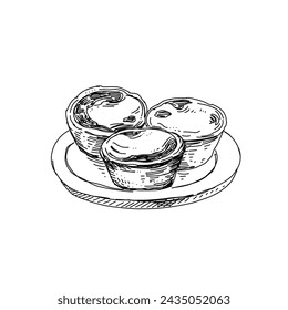 Pastel de nata hand drawn vector illustration. Sketch portugese pastries - pasteis de nata clipart on white background