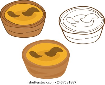 Pastel de nata (portuguese egg cream tart) set. Vector illustrations, icons