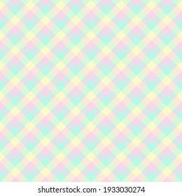 Pastel diagonal gingham. Seamless vector check pattern suitable for fashion, interiors and Easter decor.