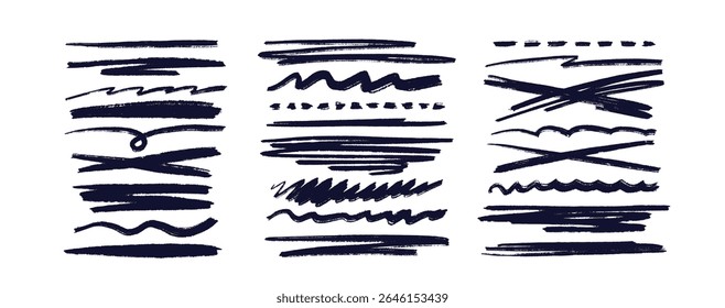 Pastel divider set. Vector strokes, chalk lines, crayon waves. Abstract textured effect. Hand drawn underline for highlighting or accent. Graphic collection isolated on white backdrop