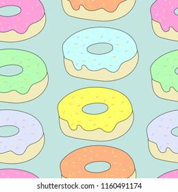 pastel donuts on teal seamless pattern