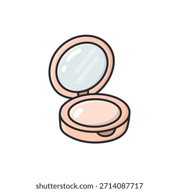 Icono de Vector en polvo compacto de doodle pastel en un estilo ilustrado limpio. Símbolo de producto de maquillaje para belleza, cuidado de la piel, cosméticos y proyectos de autocuidado, Diseño web, App, redes sociales y Diseño gráfico.
