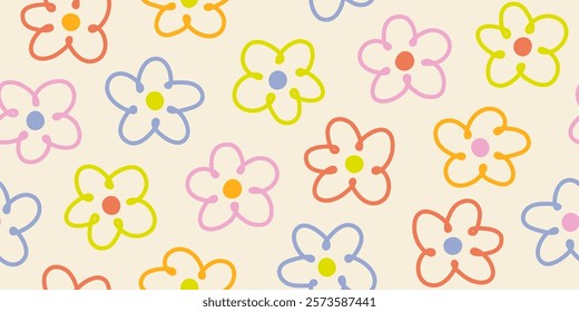 Pastel doodle hand drawn floral seamless pattern with childish style. Design for fabric, textile, covers, gift wrap, wallpaper.