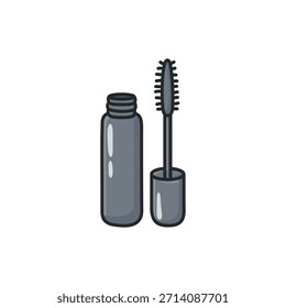 Pastel doodle mascara ícone vetorial em um estilo limpo ilustrado. Símbolo de maquiagem ocular e cosméticos para projetos de beleza, cuidados com a pele, moda e autocuidado, web design, aplicativos, mídias sociais e design gráfico.