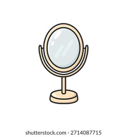 Icono de Vector de espejo de mesa doodle pastel en un estilo ilustrado limpio. Símbolo de espejo de vanidad y maquillaje para belleza, cuidado de la piel, aseo personal y proyectos de cuidado personal, Diseño web, App, redes sociales y Diseño gráfico.