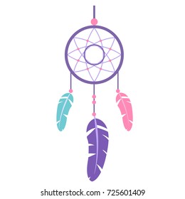 pastel dream catcher with feather and beat vector isolated on white background