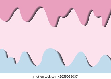 Fundo de Gotejamento Pastel. Plano De Fundo De Corte De Papel Em Camadas. Abstrato Formas Onduladas Pastel. Rosa azul derreter fundo. Plano de Fundo de Gotejamento de Sorvete