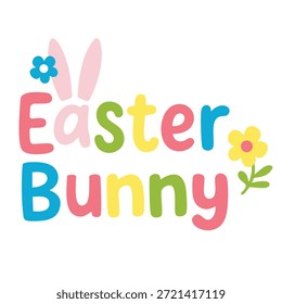 Pastel easter coelho lettering para desenhos de férias de primavera Coelho de Páscoa ilustração de texto com elementos decorativos florais Letra de Páscoa brincalhão em cores pastel macias